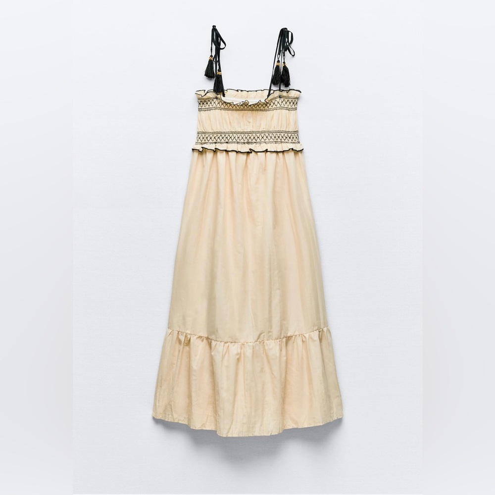 Zara Cream Maxi Dress with Black Tie Straps